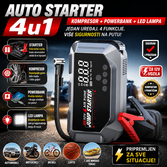 2500A Auto Starter 4u1 - Kompresor + PowerBank + LED Lampa