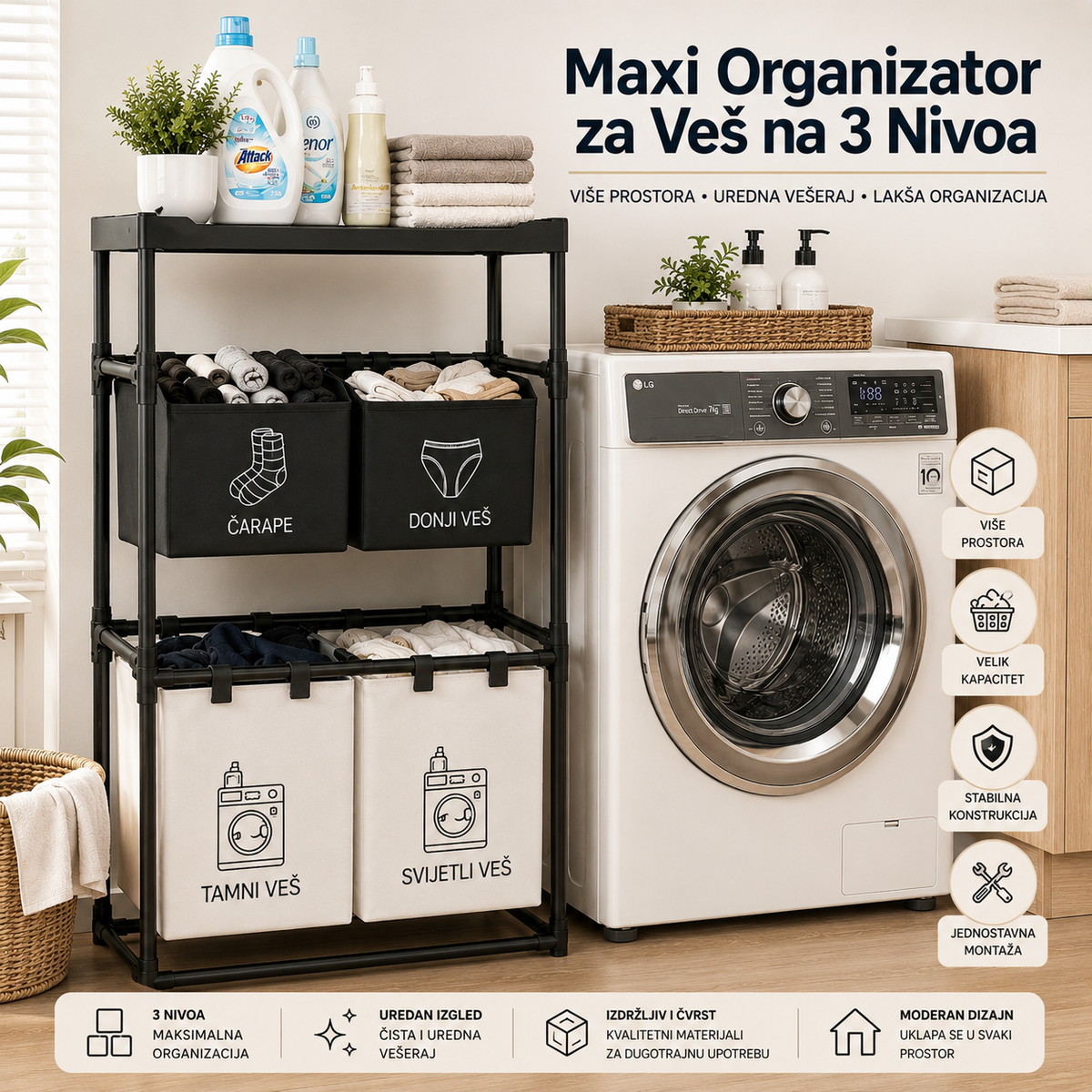 3u1 Maxi Organizator za Veš na 3 Nivoa