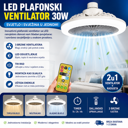 2u1 LED Luster i Ventilator