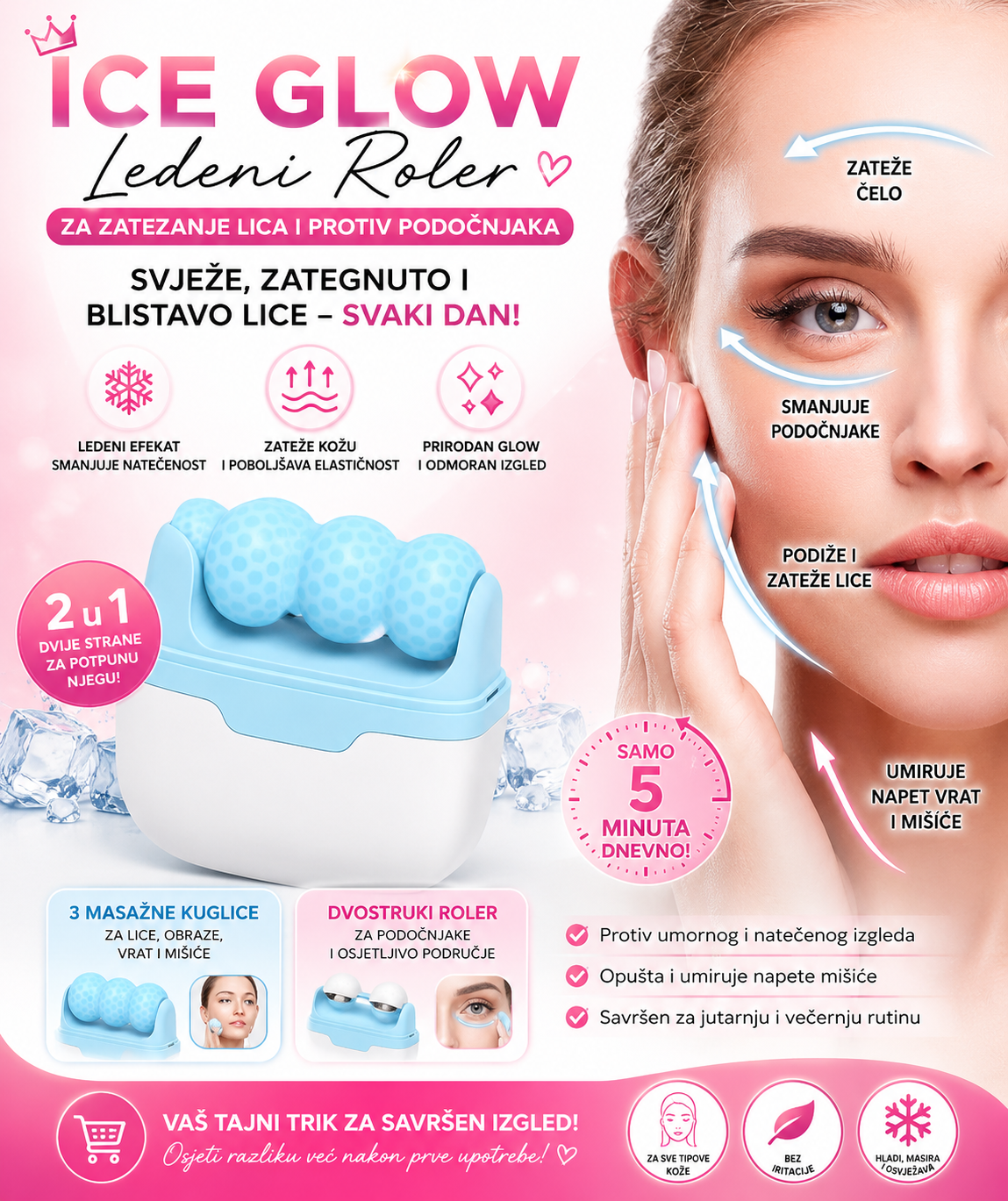 ICE GLOW – Ledeni Roler za ZATEZANJE Lica i PROTIV Podočnjaka