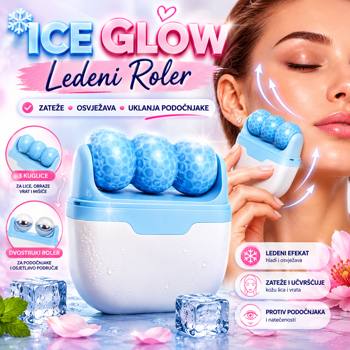 ICE GLOW – Ledeni Roler za ZATEZANJE Lica i PROTIV Podočnjaka