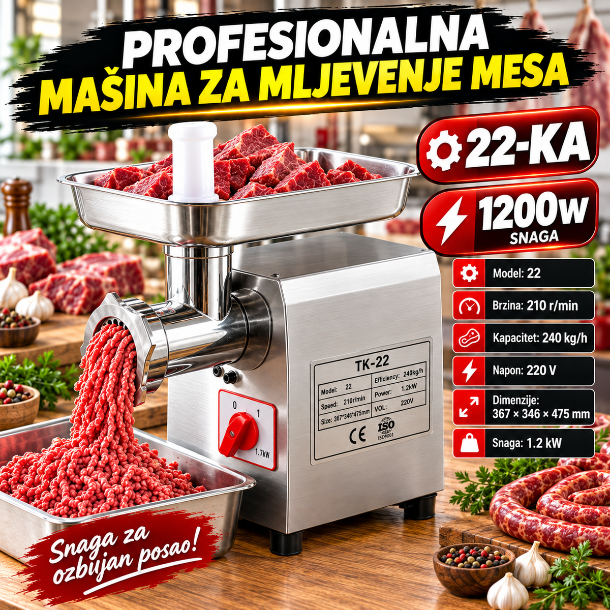 Inox PROFESIONAL - Mašina za Mljevenje Mesa