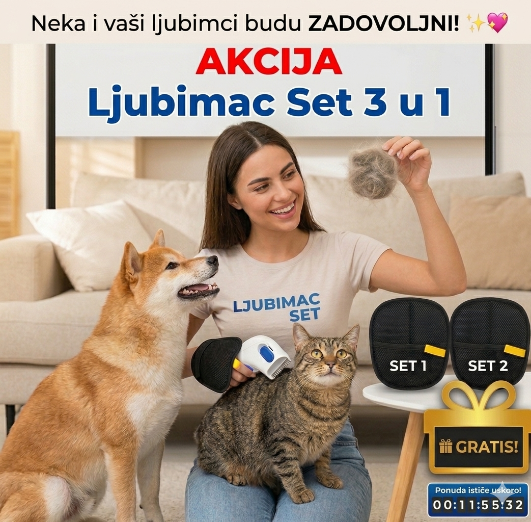 LJUBIMAC SET za Uklanjanje Buva i Dlaka - (3 u 1 + 2 GRATIS Rukavice)