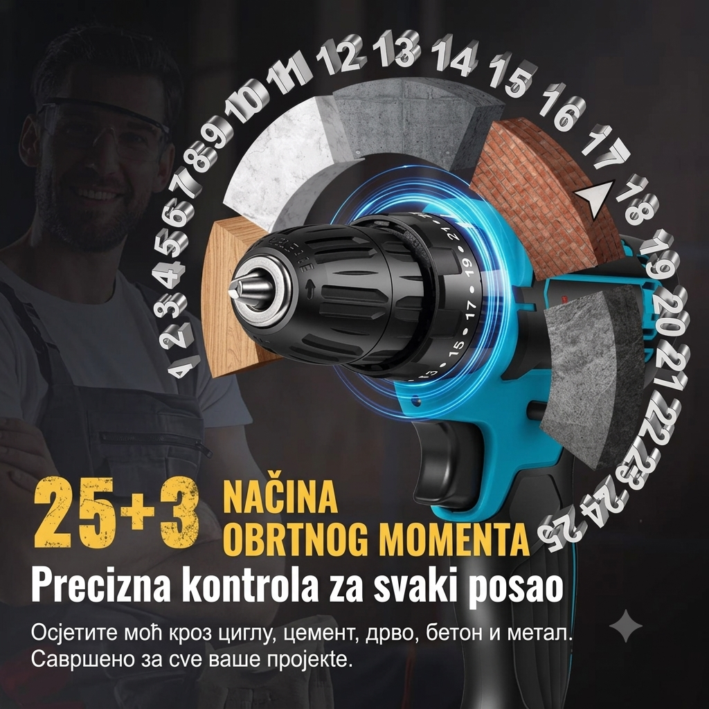 AKU Bušilica 24V – 2 Baterije + Kofer sa Dodacima