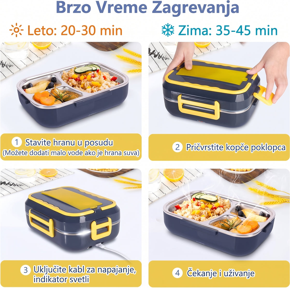 Električna Kutija za Hranu 1.5L – 3 Pregrade + Inox Posuda
