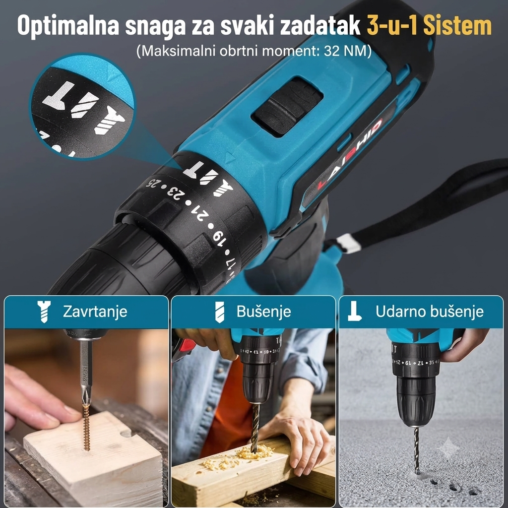 AKU Bušilica 24V – 2 Baterije + Kofer sa Dodacima