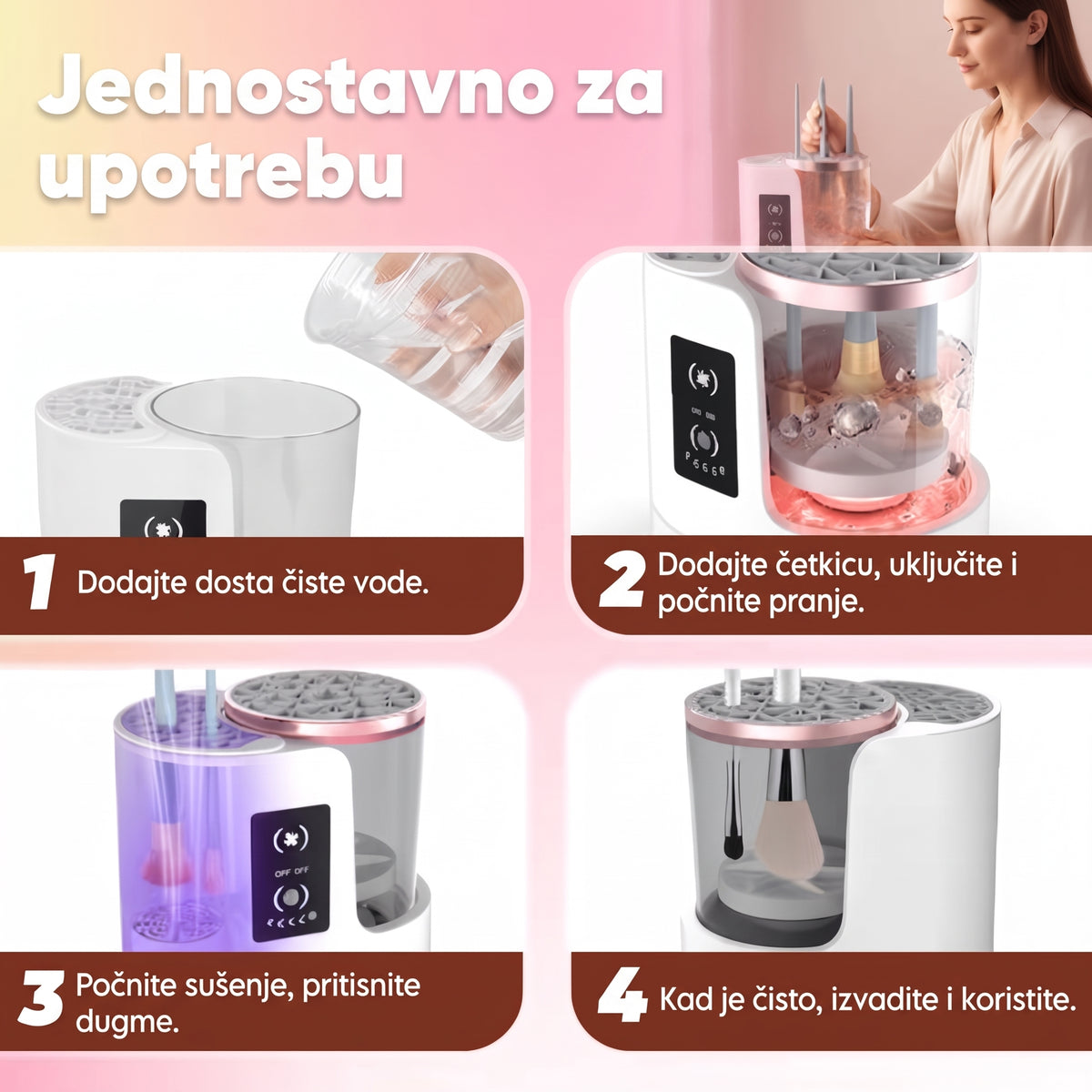2u1 Električni Čistač i UV Sušač Četkica za Šminku