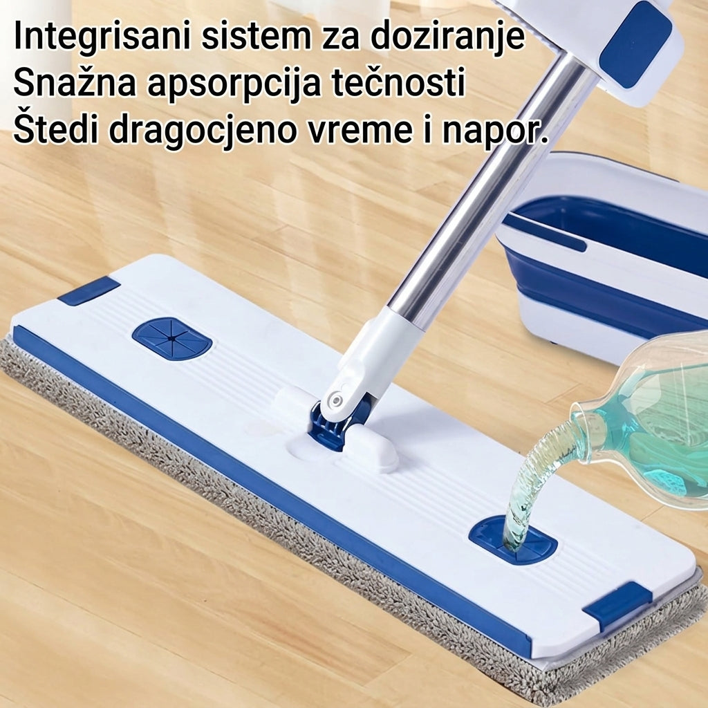 Flat Mop Set – Sklopiva Kanta i Cijeđenje Bez Ruku