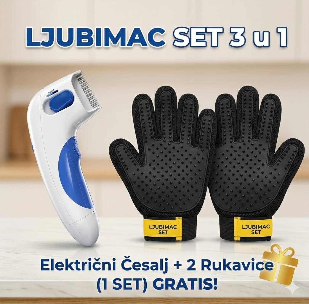 LJUBIMAC SET za Uklanjanje Buva i Dlaka - (3 u 1 + 2 GRATIS Rukavice)