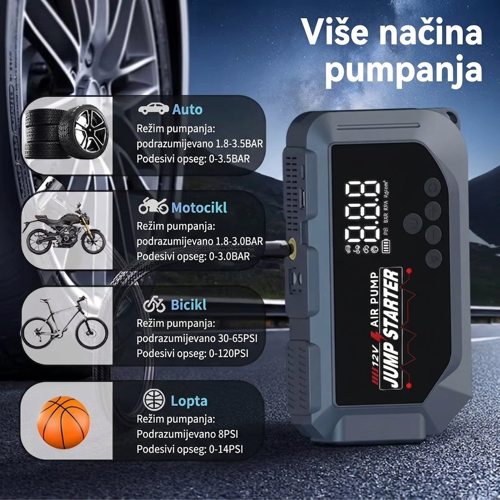 2500A Auto Starter 4u1 - Kompresor + PowerBank + LED Lampa