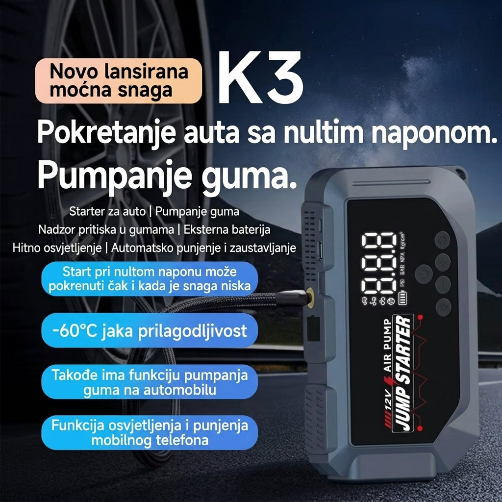 2500A Auto Starter 4u1 - Kompresor + PowerBank + LED Lampa