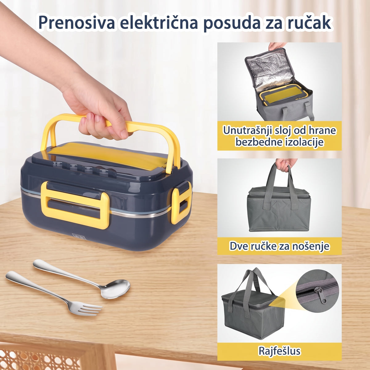 Električna Kutija za Hranu 1.5L – 3 Pregrade + Inox Posuda