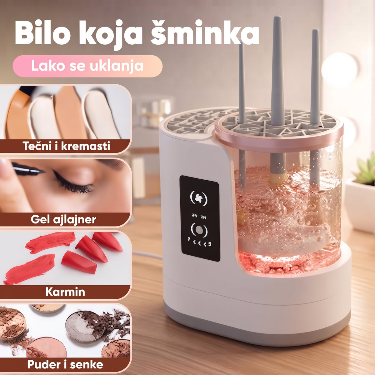 2u1 Električni Čistač i UV Sušač Četkica za Šminku