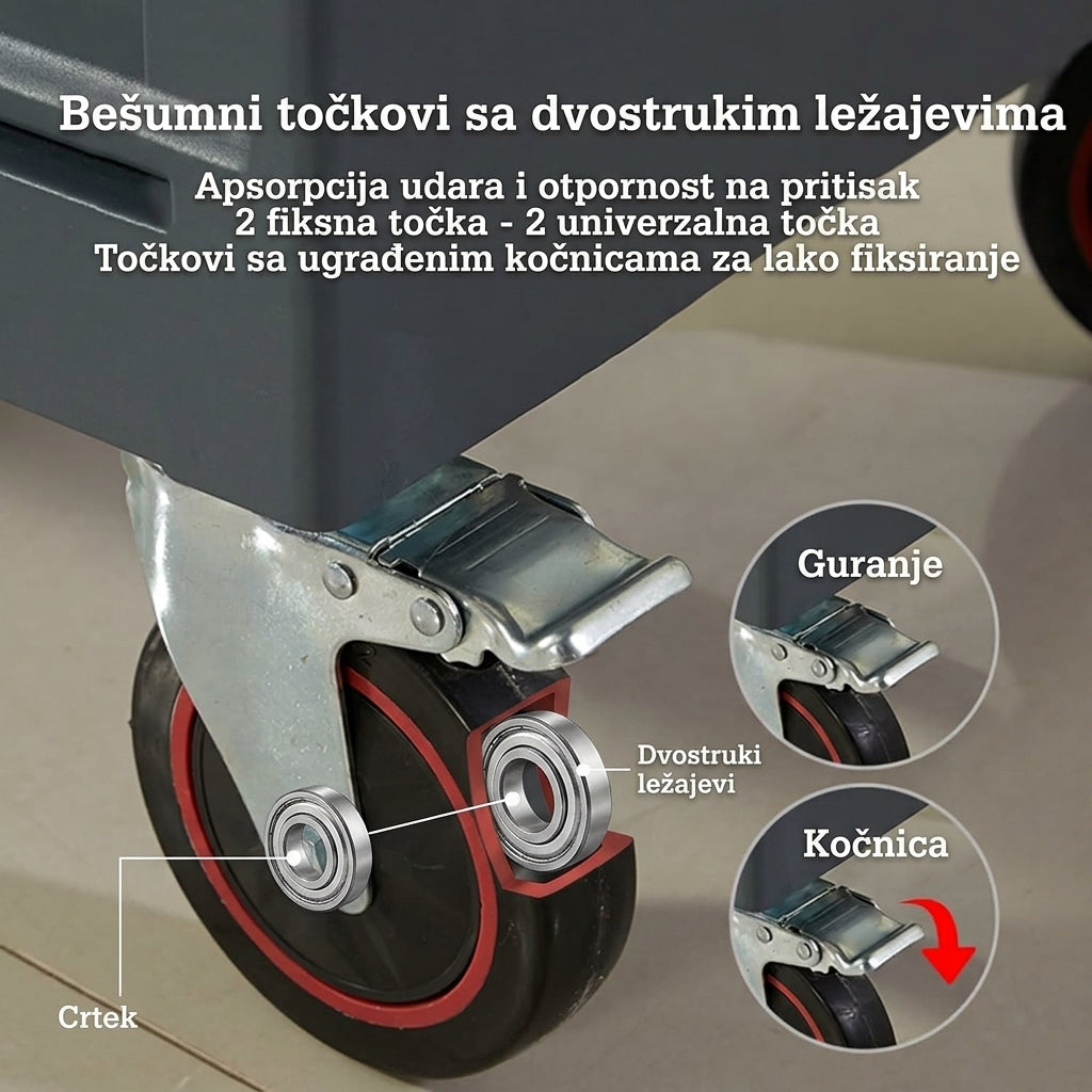 Profesionalna Servisna Kolica za Alat - 3 Nivoa + Perforirana Ploča