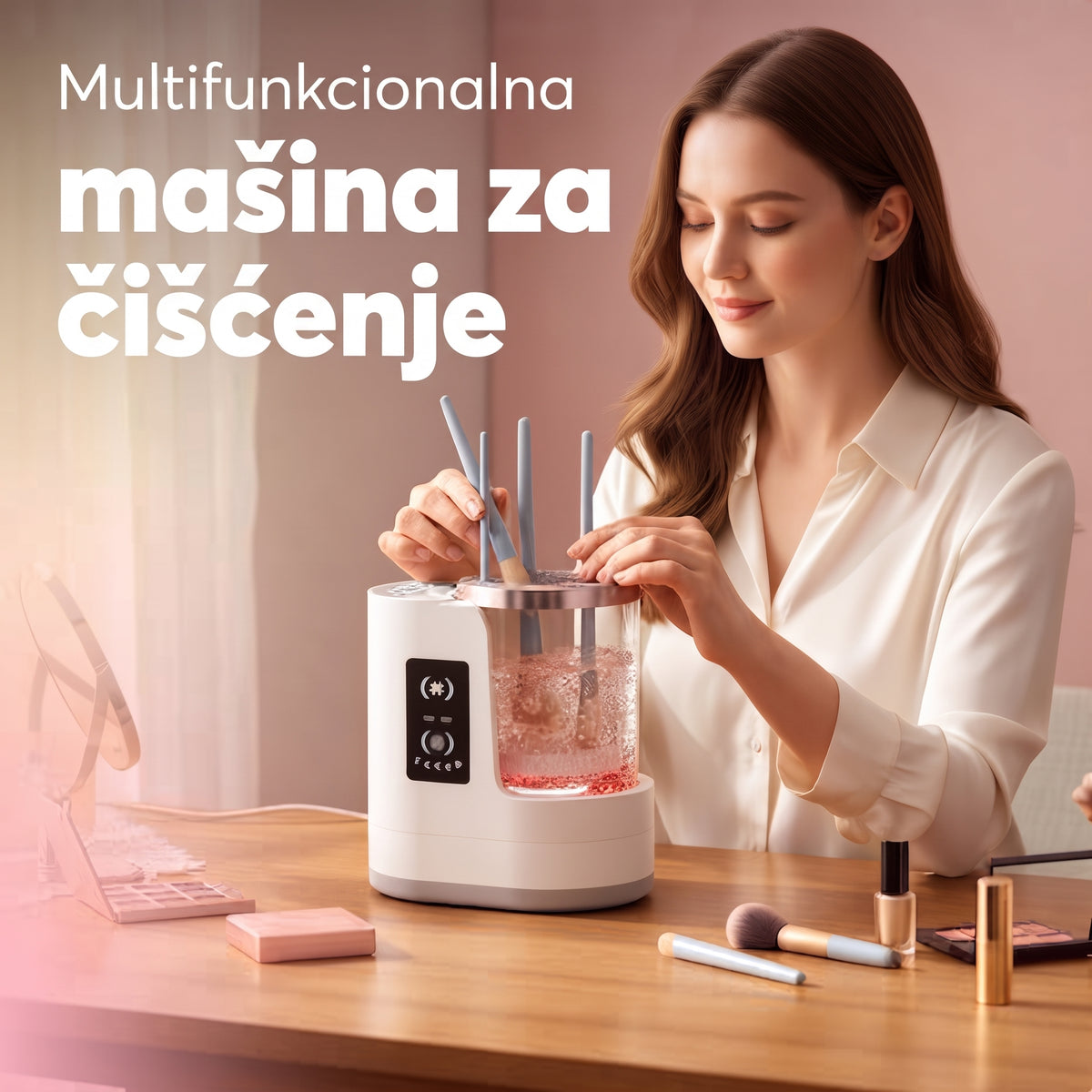 2u1 Električni Čistač i UV Sušač Četkica za Šminku
