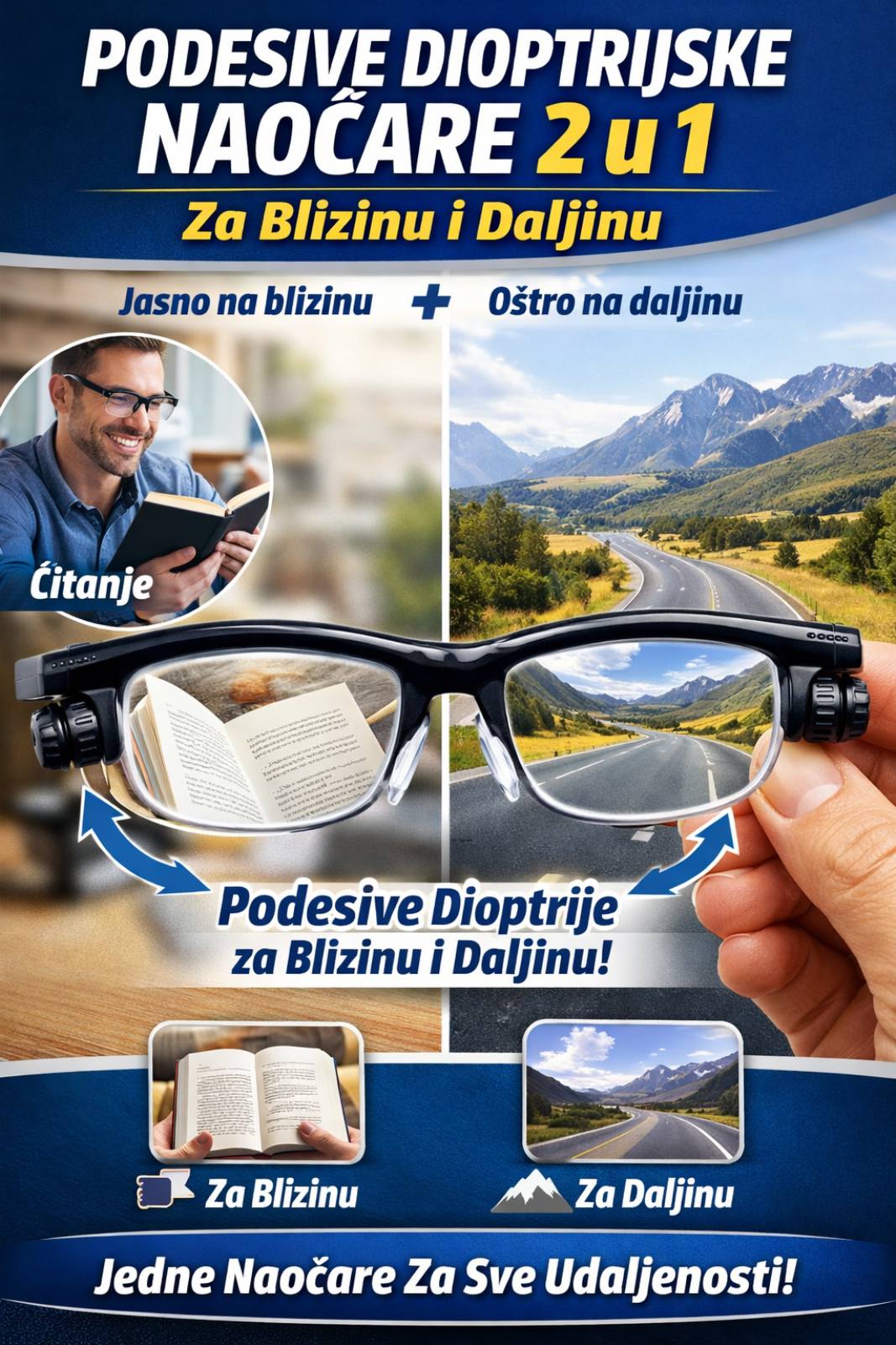 Podesive Dioptrijske Naočare 2 u 1 - Za Blizinu i Daljinu